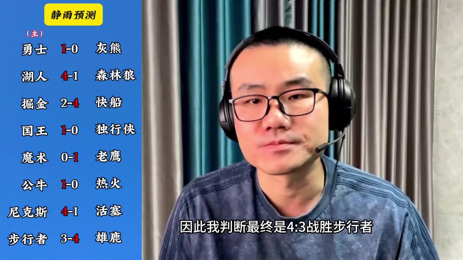 你同意吗？静雨对东西部季后赛球队的预测：勇赢熊 湖船尼鹿晋级